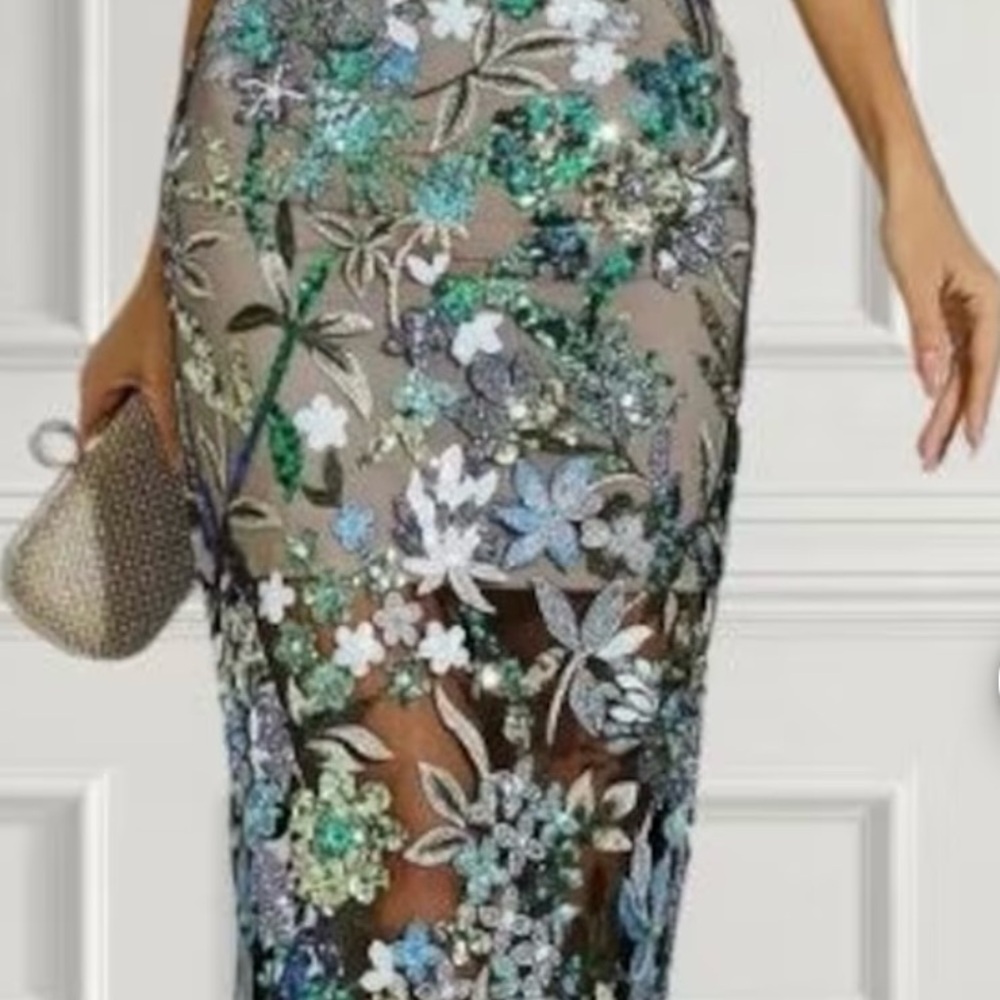 Leanna Flower Embroidered Maxi Dress - Elegant Floral Gown